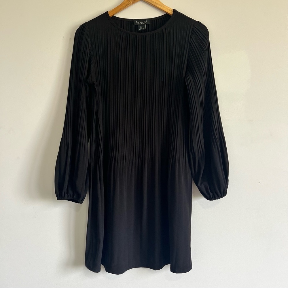 Rachel Zoe Black Pleated Long Sleeve Dress